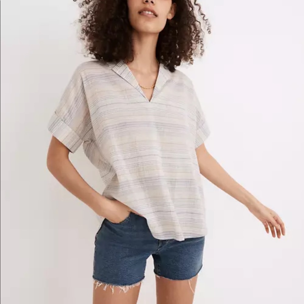 NWT Madewell Crinkle Hayden Popover Top in Stripe
